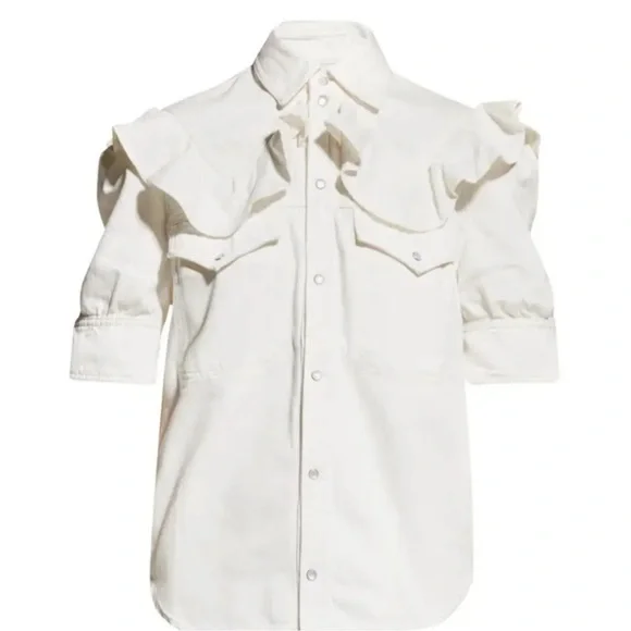 Zadig Voltaire white denim Jacket button down shirt Top L - Picture 5 of 10